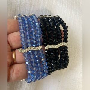 Black & Blue Crystals Bundle of‎ 2 Stretch Bracelets